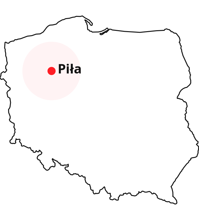 Kontur Polski z zaznaczoną miejscowością Piła
